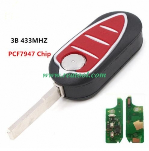 For Alfa Romeo 3 Button Folding Remote Car Key Fob 433MHz