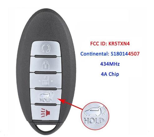 For Nissan Altima 2019+ Smart Key, 5Buttons, KR5TXN4 S180144507 HITAG AES NCF29A1M, 433MHz 285E3-6CA6A Keyless Go